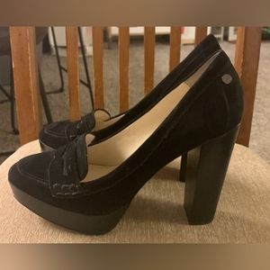 CALVIN KLEIN black suede block heels, size 7.5